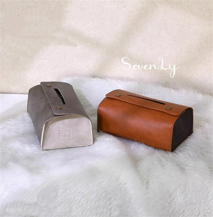 Rakuten - SevenLy 19×12×9cm 家庭用デスクトップ レトロ牛革風ティッシュ収納ボックス リビング・書斎用おしゃれインテリア小物 コンパクトデザインで空間をスマートに整理