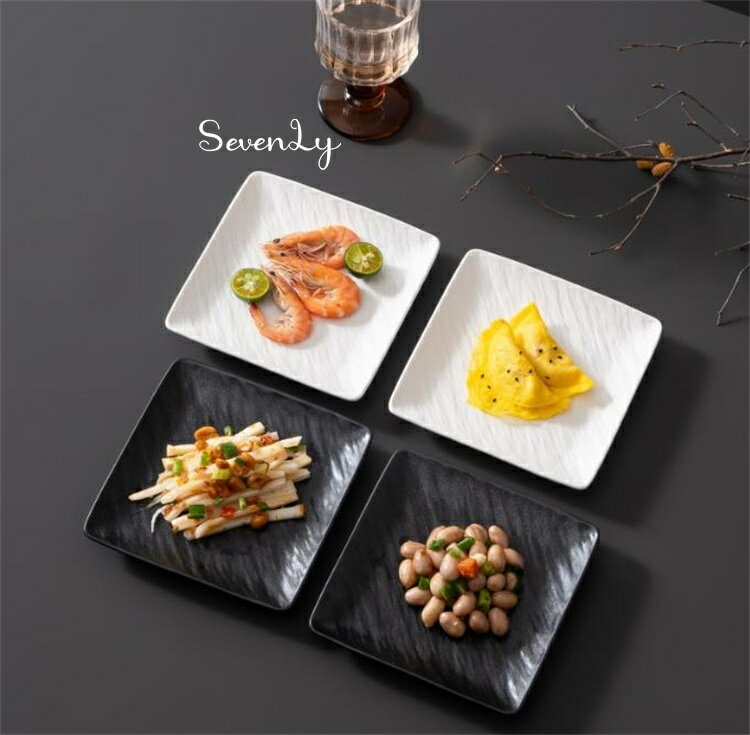 Rakuten - SevenLy 正方形岩石模様セラミック皿 5点セット 冷菜・前菜・お菓子用 小料理盛りプレート 四角形食器 テーブル料理に使いやすい
