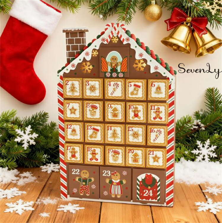 SevenLy 手作り風クラフト細工が自慢のジンジャーブレッドハウス、LEDイルミネーション付き24日アドベントカレンダーでクリスマスムードアップ