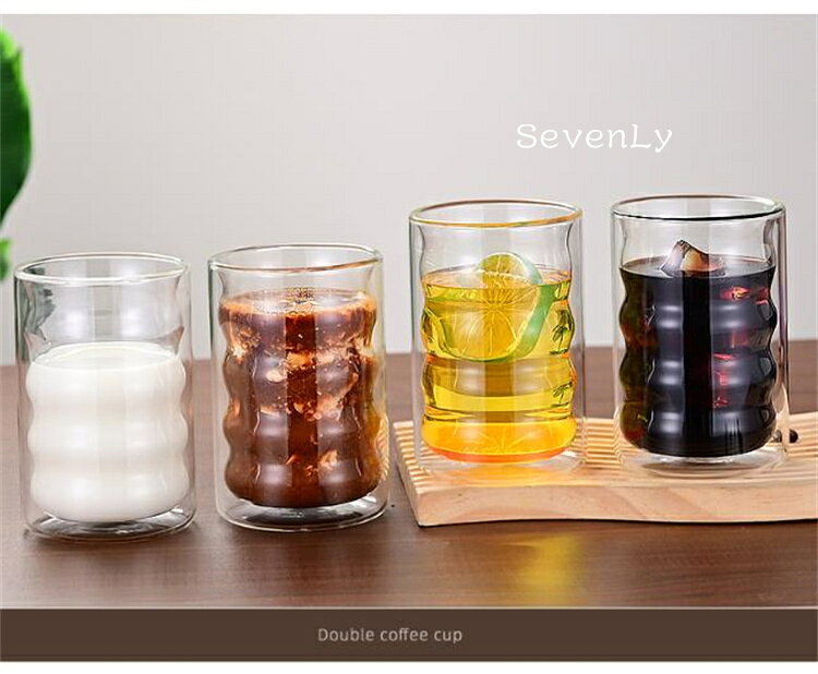 Rakuten - SevenLy キッチンにおすすめの二重壁ガラスコップ ホウケイ酸ガラス採用で結露しにくく持ちやすい 手作りならではの風合い 家族での飲用や来客用にも 毎日のコーヒーや牛乳タイムを快適にする透明カップ 3サイズ対応