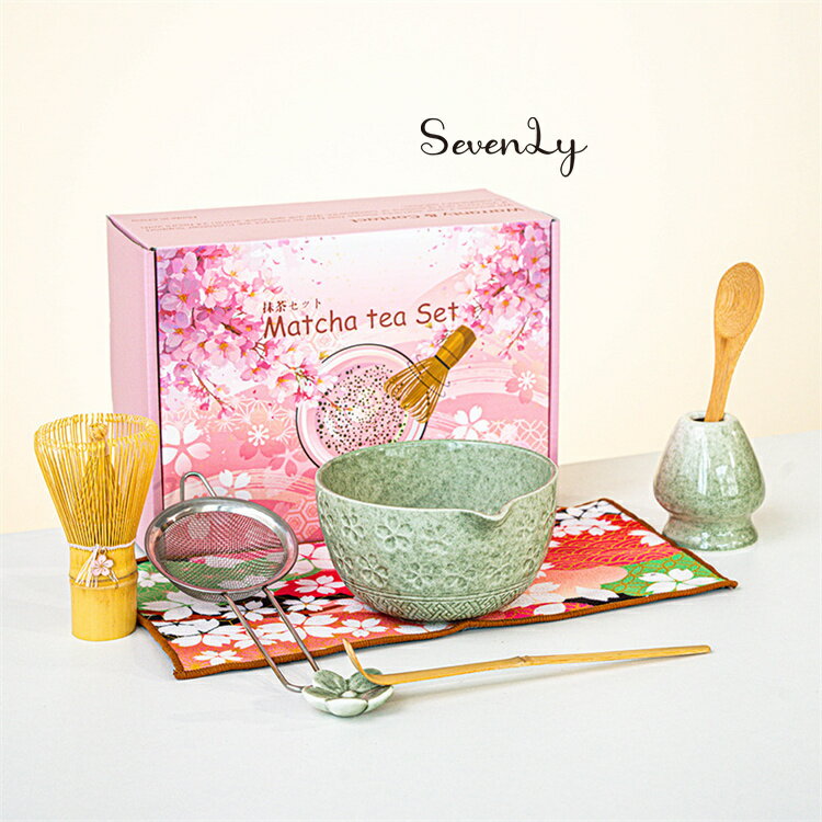 Rakuten - SevenLy 初心者でも簡単に抹茶が点てられる本格茶道具 8点セットです抹茶碗茶筅茶杓など必要なものが全部揃っています桜柄の可愛いパッケージ付きで毎日のティータイムやお点前に使えますピンク茶青紫緑白の 6色から選べます