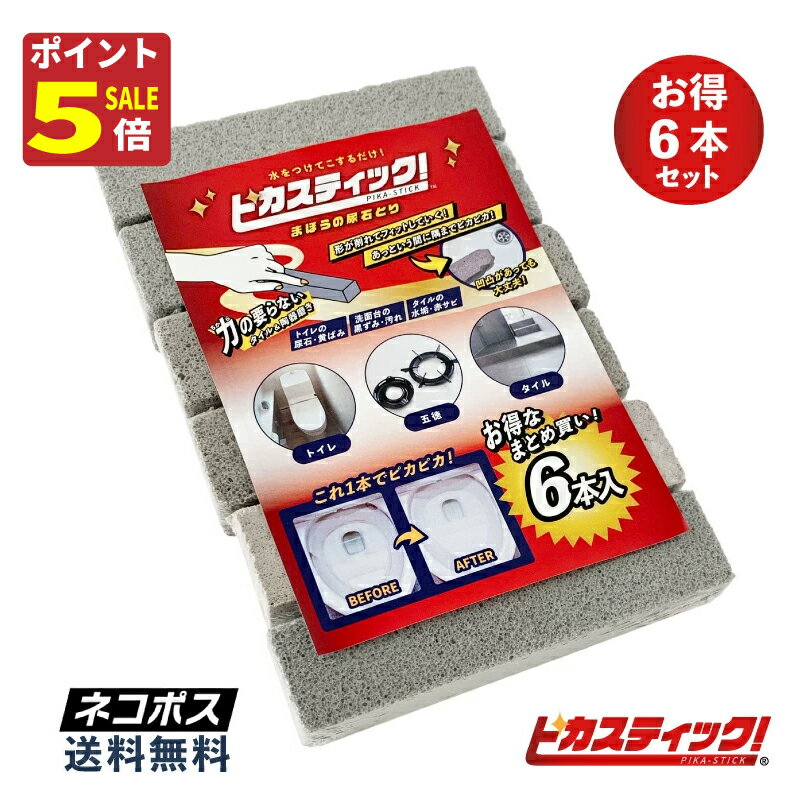 【5の日P5エントリーでで更に+3倍！】トイレ掃除 尿石除去強力 業務用ピカスティック 6本入トイレ ブラシ タイル 陶器 大掃除 尿石落とし セット トイレ ブラシ 黄ばみとり 黄ばみ 黒ずみ 黄ばみとり 強力 尿石除去 水垢 五徳 焦げ カルキ取り タイル掃除のサムネイル
