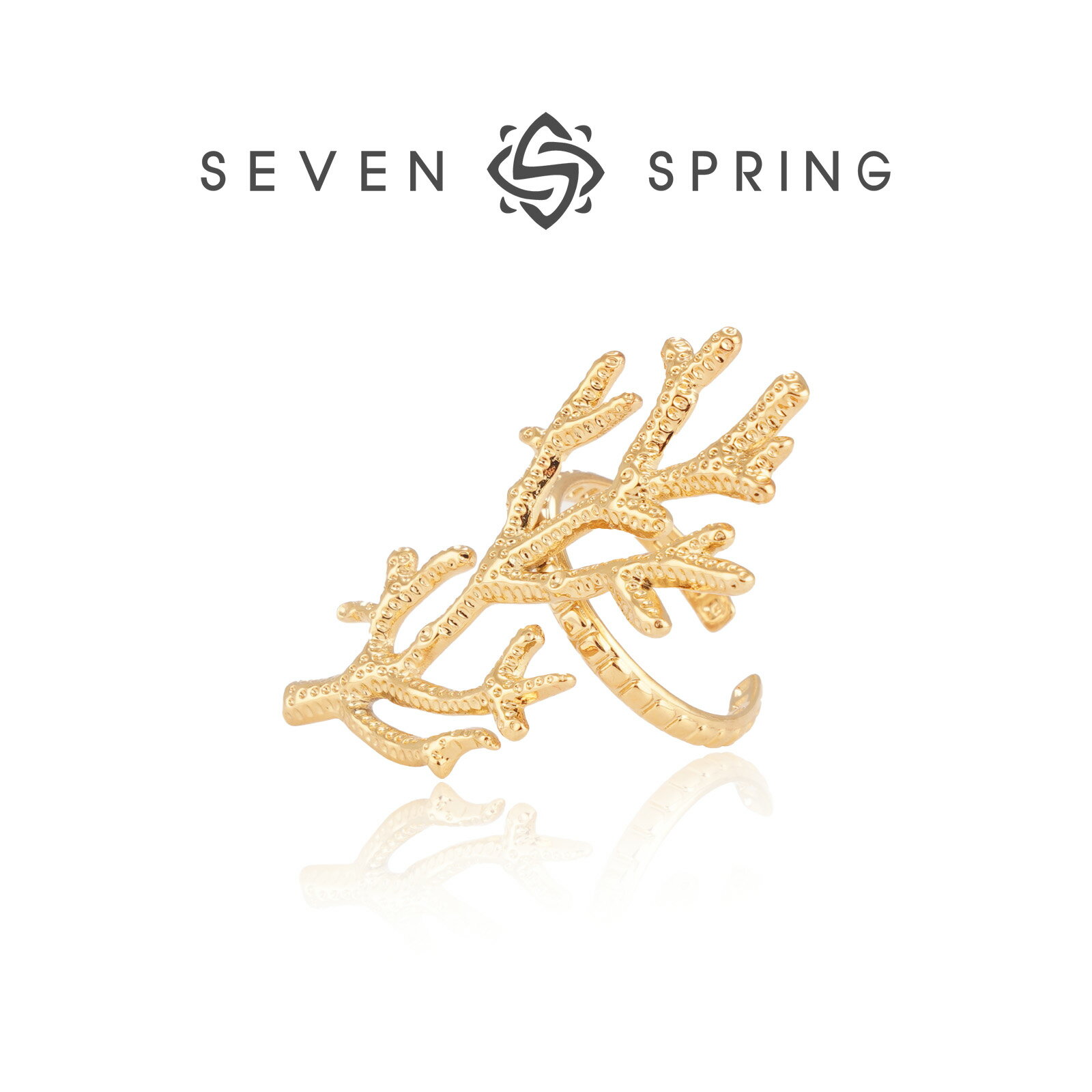 ゴールデン ステンレスリング 珊瑚 ブランチ ボホ オーシャン ユニーク アーティスティック 女性へのギフト 自然に着想を得たデザイン 海洋生物 テクスチャー 耐久性 低刺激性ジュエリー ボヘミアンスタイル アクセサリー 夏 アクセサリー スタートメントピース