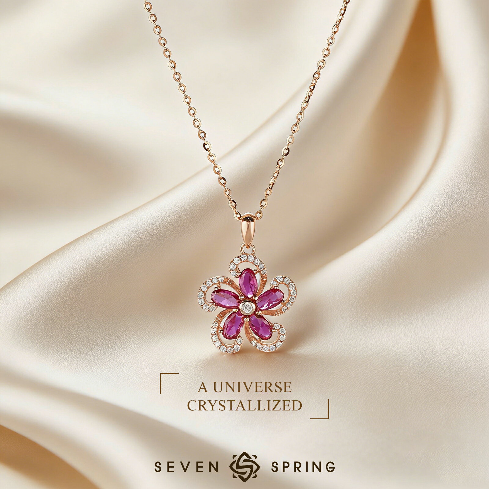 Rakuten - ネックレス ペンダント ルビー ジルコニア CZ フラワー 花 モチーフ さくら 桜 モチーフ 大人可愛い 上品 華やか 7月 誕生石 ピンクゴールド ジュエリー アクセサリー レディース ギフト プレゼント 贈り物 誕生日 記念日 母の日 パーティー 結婚式 お呼ばれ 送料無料