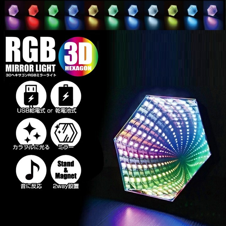 ルームライト クリスマス イベント 3D ヘキサゴン RGB ミラーライト ミラー 鏡 ライト 電源 2WAY USB給..