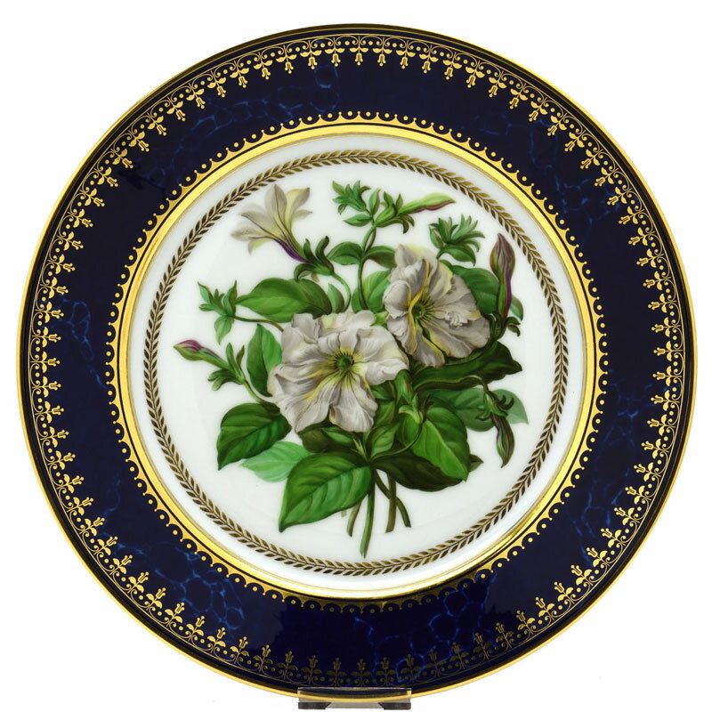 セーブル 絵皿 飾り皿 芳香ペチュニアセーブルブルー雲模様 24K金彩縁飾りローリエ(月桂樹)模様 2003年復刻フランス製 Sevres
