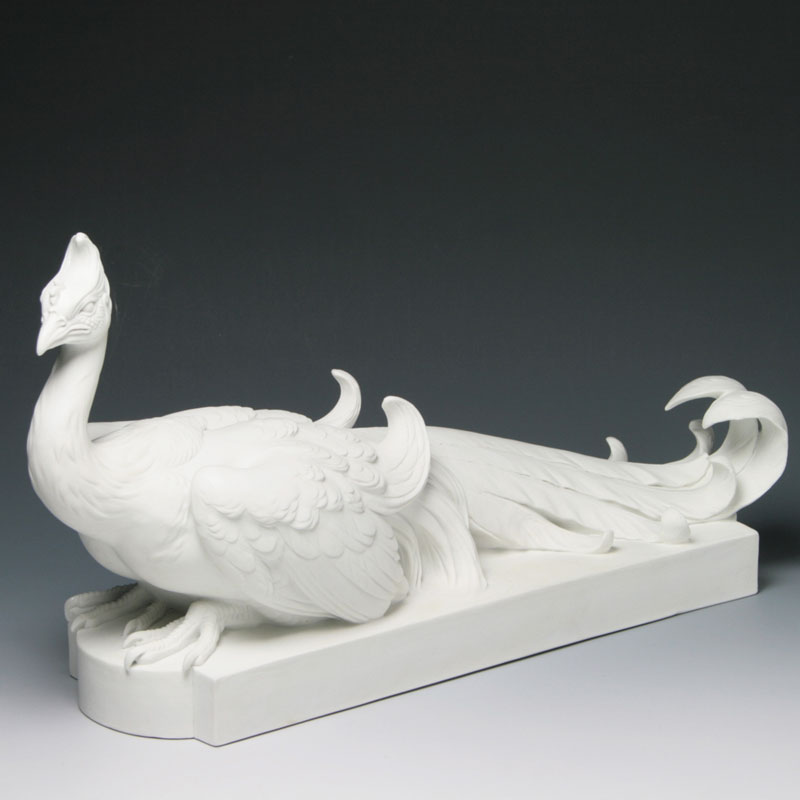 セーブル 白磁 孔雀 置物沼田一雅 2007年復刻 ハンドメイドパオン 飾り物 ビスケットフランス製 Sevres