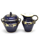 セーブル 蓋付きボックス&クリームジャグファットブルー ペイル 24K金彩装飾 No.108 ハンドメイド 磁器製 洋食器フランス製 Sevres