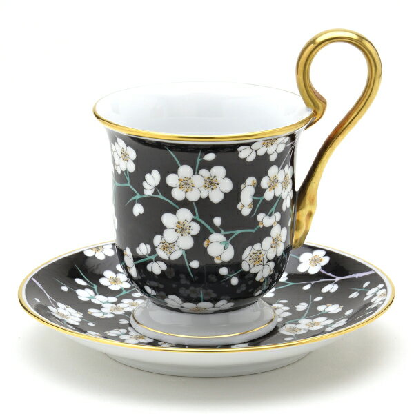 ヘレンド (HEREND) 黒地 白梅 チョコレートカップ ハイハンドル 200cc 04911 / PFNB 【新品】【純正BOX付き】【マスターペインターの...