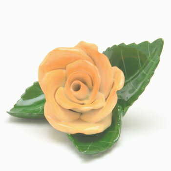 ヘレンド カード立て 葉の上の薔薇(オレンジ) ハンドメイド 手描き 磁器製 置物 飾り物 オブジェ 箸置き ハンガリー製 Herend