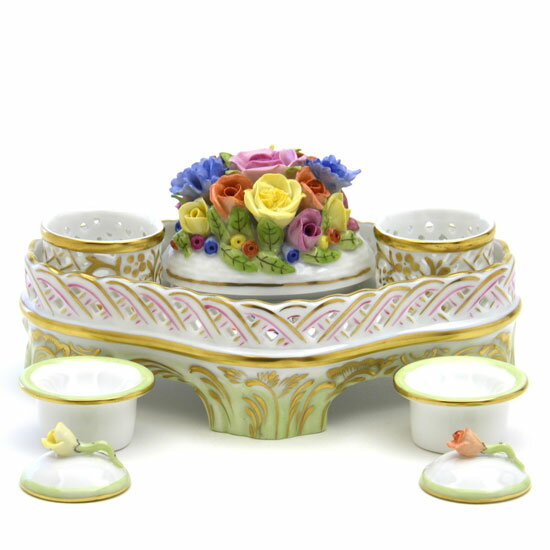 ヘレンド インク壺 花束飾り ヴィクトリアブーケ装飾バリエーション ハンドメイド 手描き 磁器製 置物 飾り物 Herend