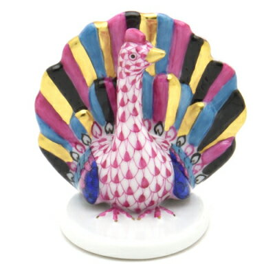 ヘレンド ピーコック(ミニ)ビューヘレンド ピンクの鱗模様 金彩仕上げ手描き フィギュリン 孔雀 置物 ..