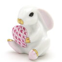 ヘレンド うさぎ 置物 バニーハート(ピンクの鱗模様)を抱く兎 フィギュリン手描き 磁器製 兎 ラビット 飾り物ハンガリー製 Herend