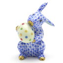 ヘレンド うさぎ 置物イースターバニー ブルーの鱗模様 金彩仕上げ手描き 磁器製 フィギュリン 兎 ラビットハンガリー製 Herend