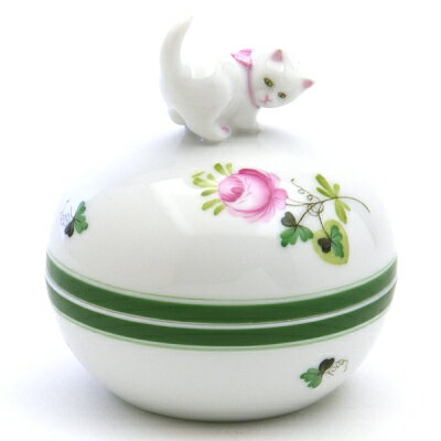 ヘレンド VRH ヘレンドのウィーンの薔薇 06033 ラウンドボックス ボンボン入れ 猫飾り 小物入れ 小筐 磁器置物 飾り物 HEREND ハンガリー製(3)