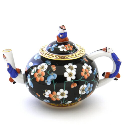ヘレンド (HEREND) 黒地 紅梅白梅 ミニティーポット マンダリン装飾 250cc 03305 / PFNC【新品】【純正BOX付き】【マスターペインター...