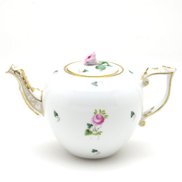 ヘレンド ティーポット(薔薇飾り)ウィーンの薔薇・シンプル ハンドメイド 手描き磁器製 洋食器 ハンガリー製 Herend