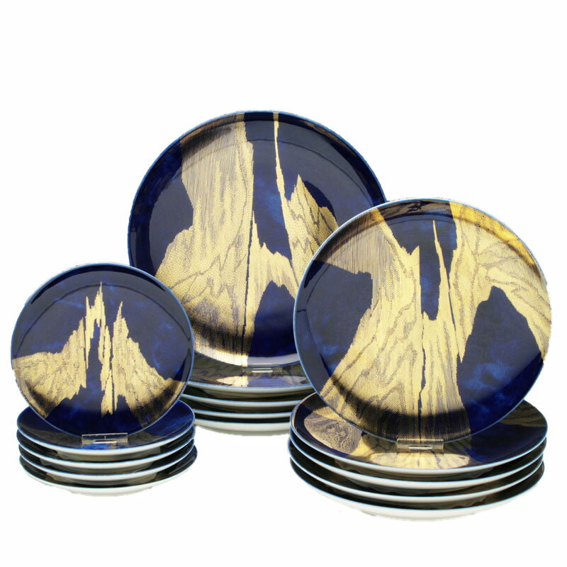 セーブル プレートセット(15pc)ディアンヌ セーブルブルー雲模様24K金彩装飾(ジェームスギィーテ70)ハンドメイド 洋食器 フランス製 Sevres