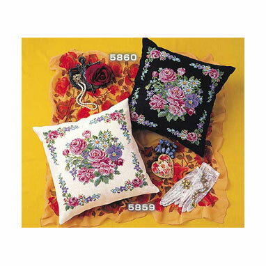 【送料無料】　オリムパス ししゅうキット　クッション　ロマンティック フラワー　ベージュ　5859　(..