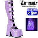 デモニア demonia 厚底ブーツ 13cm/センチ ヒール ロングブーツ 厚底靴 チャンキーヒール ラベンダー 人気 パンク ロック ロリータ ゴシック ゴ...