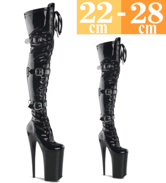 【サイズ交換ok】Pleaser/プリーザー 取寄せ 超厚底ロングブーツ 黒 ブラック ニーハイ サイハイ ブーツ オーバーニー ヒール エナメル 厚底 ピンヒール プラットフォーム ボンテージ パンク レディース 靴 女装 大きいサイズ Thi0 ftzm BEYOND-3028/B/M
