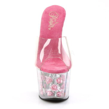 【即納/取寄せ】厚底 ミュール サンダル 18cmヒール クリア/ピンク 花 クリアヒール クリアサンダル ハイヒール ピンヒール ヒール セクシー キャバ コスプレ レディース シューズ 靴 大きい サイズ 女装 用 男性 23cm 24cm 25cm 26cm 27cm Pleaser/プリーザー