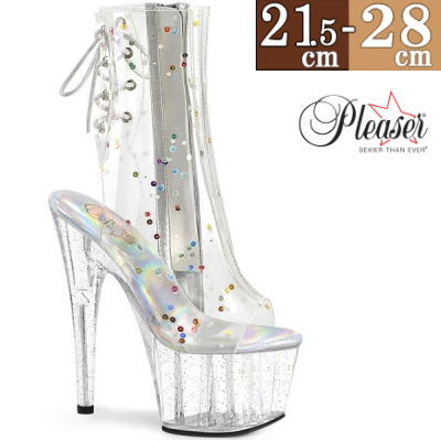 オリジナル特典付 プリーザー 厚底 ブーツ ショートブーツ 約18cmヒール クリアー 透明 編み上げ ハイヒール ピンヒール ポールダンス ヒール ダンス 用 レディース 靴 大きいサイズ プリーザーヒール Pleaser 公式 ADORE-1018C-2 ADO1018C-2/CTPU/C