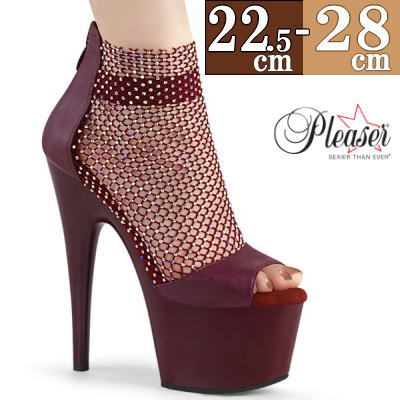 プリーザー 厚底 ショートブーツ 約18cm/センチヒール バーガンディ ハイヒール ピンヒール ポールダンス ヒール ダンス 用 キャバ セクシー レディース シューズ 靴 プリーザーヒール Pleaser 公式 ADORE-765RM ADO765RM/BYFS-MS/M