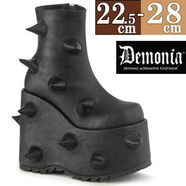 Demonia デモニア 厚底 ブーツ 黒 超厚底 ショートブーツ 18cm ヒール レディース ファッション シューズ 靴 人気 パンク ロリータ ゴシック ゴス ゴスロリ おしゃれ ごつい ゴツめ ギャル V系 原宿系 量産型 地雷系 病みかわいい お取り寄せ品