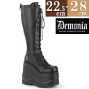 Demonia デモニア 厚底 ブーツ 黒 超厚底 ロングブーツ15cm ヒール 靴 派手 人気 パンク ロック ロリータ ゴシック ゴス ゴスロリ レディース ファッション シューズ 靴 ごつい ゴツめ 可愛い かわいい ギャル V系 原宿系 公式 正規店