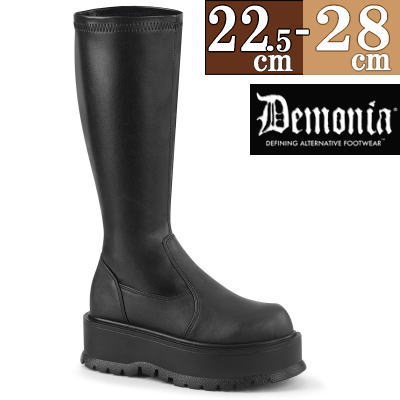 Demonia デモニア 厚底 ブーツ 黒 超厚底 ロングブーツ 5cm ヒール 人気 パンク ロック ロリータ ゴシック ゴス ゴスロリ レディース ファッション シューズ 靴 ごつい ゴツめ V系 サイバー 原宿系 韓国系 公式 正規店