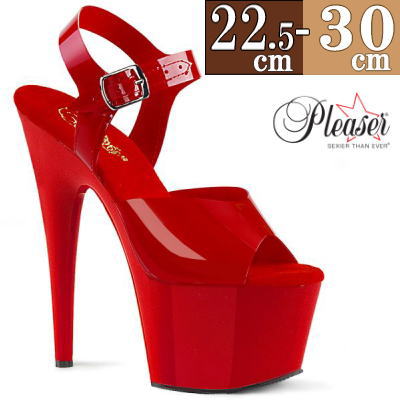 【3ヶ月保証&特典付】プリーザー 厚底 サンダル 約18cmヒール 赤 ジェリーライク ストラップ ハイヒール ピンヒール ポールダンス ヒール ダンス 用 キャバ セクシー レディース 靴 プリーザーヒール Pleaser 公式 ADORE-708N ADO708N/RTPU/M
