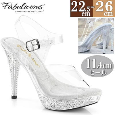 プリーザー 約11cmヒール ヒールサンダル 厚底 ビジュー キラキラ サンダル クリアサンダル ストラップ ハイヒール ピンヒール 透明 ヒール 高い 高め 美脚 脚長 コンテスト 大会 用 ヒール レディース 靴 Fabulicious by Pleaser ELEG408/C/M 取寄せ (crl-5)のサムネイル