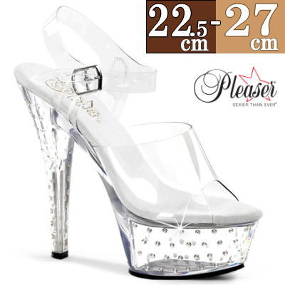 プリーザー 厚底サンダル ラインストーン 約15cm センチ ヒール クリアー ストラップ ハイヒール ピンヒール クリアヒール ステージ キャバ キラキラ レディース ダンス ミスコン コンテスト 用 シューズ ドレス 靴 大きい サイズ Pleaser 公式 STARDUST-608 STDUS608/C/Mのサムネイル