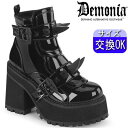 デモニア demonia 厚底ブーツ 厚底 12cm/センチ ヒール ショートブーツ 厚底靴 ブロックヒール 黒 エナメル 人気 パンク ロック ロリータ ゴシ...