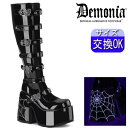 デモニア demonia 厚底ロングブーツ コンバットブーツ ミリタリーブーツ ワークブーツ おしゃれ 厚底靴 9cm 黒 エナメル 人気 パンク ロック ロリ...