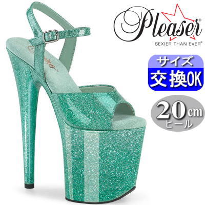 【当店の靴について】 当店の靴は米国のシューズブランド「Pleaser USA/プリーザー」より直接取引により輸入しております。 デザイン性を重視した靴がメインでハイヒールや厚底靴をメインにグラビア撮影や各種コンテスト、アーティスト、ポールダンス、モデル、ステージ衣装、キャバ等のナイトクラブ等でドレス アップで見せる靴として使われています。 【サイズ展開】 US5〜US14 ※日本サイズで21.5cm 22cm 22.5cm 23cm 23.5cm 24cm 24.5cm 25cm 25.5cm 26cm 26.5cm 27cm 27.5cm 28cm 28.5cm 29cm 29.5cm 30cmをカバーしています。 21.5センチ 22センチ 22.5センチ 23センチ 23.5センチ 24センチ 24.5センチ 25センチ 25.5センチ 26センチ 26.5センチ 27センチ 27.5センチ 28センチ 28.5センチ 29センチ 29.5センチ 30センチ 【ブランド紹介】 1993年の創立以来、世界110ヶ国を超える販売実績のあるアメリカのシューズメーカーです。◆PLEASER.USA　レーベル一覧◆ Pleaser/プリーザー Demonia/デモニア Pin Up/ピンナップ DEVIOUS/デビアス Pleaser Pink Leble/プリーザーピンクラベル Faburicious/ファブリシアス FUNTASMA/ファンタズマBORDELLO/ボールデロ 【外箱のサイズ表記について】 米国規格靴のサイズでUS8の場合、日本規格の24cmに相当します。 ところが、US8の外箱には26.8cmと表記されている場合があります。 日本規格では靴のサイズは履く人の足のサイズをさしますが、 欧米で靴のサイズと言うと、靴の外寸法のサイズを指す場合があります。 ですから24cmの人が履く靴の大きさ（外寸）は26.391cmという表記になります。 また、メーカーによっては靴を作る際の木型の大きさで表記される場合もあります。 ※実際の外箱に記載されている数値は商品タイプによって異なる場合がありますのでご了承下さい。 【大きいサイズのご注意】当店では大きいサイズのレディースシューズを数多くご紹介しております。商品ごとにヒールの高さが決まっている為、大きいサイズの商品は勾配（角度）が緩くなります。逆に小さいサイズになりますと勾配がキツくなり、サイズによりシルエットが異なります。 ヒールのある靴をお選びの際にはご留意ください。 【お取寄せ時のご注意】海外からのお取寄せの為、納期にばらつきが生じます。ご使用の日時が決まっている場合は十分に余裕をもってご注文下さい。 【用語集】 【つま先形状】 ●ポインテッドトゥ：つま先が尖がった形状 ●アーモンドトゥ：ポインテッドトゥ程尖っていない形状 ●ラウンドトゥ：丸みを帯びたつま先の形状 ●スクエアトゥ：つま先が横に直線的にカットされた形状 ●オープントゥ：つま先が空いている形状 【ヒールタイプ】 ●ハイヒール：高いヒールを持つ靴 ●ピンヒール：ハイヒールの中でもヒールの細いタイプの物 ●ウェッジヒール：くさび形のヒール ●チャンキーヒール：「ずんぐりとした」という意味があり、太いヒールの総称 ●コーンヒール： アイスクリームのコーンのような形で、地面に向かって細くなっているのが特徴 【装飾】 ●グリッター：キラキラとした繊維で作られた生地 ●ラメ：グリッターが繊維なのに対してラメは金属粉。煌めきを演出するのに使われますが剥がれ落ちるデメリットも ●スパンコール：光を反射させるためのキラキラしたプラスチック片。パーティードレス等に多く使われる。世界中のステージやポールダンサーに愛用されているPleaser FLAMINGOの厚底サンダルです。 20cmヒールにストーム高が10cmでダンスを大きく綺麗に魅せます。 ※イメージ画像 商品説明 ■ブランド：Pleaser by PLEASER USA （プリーザー） ■シリーズ：FLAMINGO（フラミンゴ） ■商品名：厚底サンダル ■サイズ：US5〜US14（日本サイズ約21.5cm〜30.0cm) ■色 ：アクア（グリッタープリント） ■ヒール高 ： 8インチ/約 20cm ■ストーム高 ： 4インチ/約　10cm ■その他 ：-- ■推奨シーン：ポールダンス/ 舞台 / ステージ / イベント / モデル /各種撮影 ■ご留意 ・輸入（長距離輸送）品の為、外箱に多少の欠損がある場合があります。 ・製造時に生じる些細な傷等は良品とさせて頂きます。 ・汗や湿気等により靴下等へ色移りする場合があります。 ・化学繊維部等は着用により毛玉が生じる場合があります。 ・色具合/質感が異なって見えている場合があります。 ・仕様変更により細部が異なる場合があります。 ・出荷後の受取り拒否/長期不在によるご返品の場合、送料実費分の請求とさせて頂きます。 【お取り寄せについて】税関等の諸事情により入荷が1週間程度遅れる場合がございます。また、メーカーの在庫変動（欠品）により、メーカー発注後に未入荷となる場合がございます。その場合、確認次第ご連絡の上キャンセルさせて頂く場合がありますのでご了承の程お願い致します。