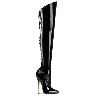 【サイズ交換ok】Pleaser/プリーザー サイハイブーツ 黒 エナメル 大きいサイズ ハイヒール ピンヒール 26cm 27cm 28cm 29cm 30cm エナメル 編み上げ レディース 女王様 ボンテージ コスプレ ニーハイ ロング ブーツ 女装用 男性 靴 Thi0 ftzm DAG3060