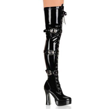 【即納あり-サイズ交換ok】Pleaser/プリーザー サイハイブーツ 黒 ブラック エナメル 大きいサイズ 編み上げ ロングブーツ ニーハイブーツ 大きい サイズ ハイヒール ピンヒール レディース 女王様 ボンテージ 厚底 舞台 女装用 男性 コスプレ 靴 26cm 27cm 28cm 29cm