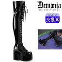 【3ヶ月保証】デモニア demonia 厚底ブーツ 黒 ロング サイハイ ニーハイ ブーツ 人気 パンク ロック ロリータ ゴシック ゴス ゴスロリ レディース...