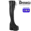 【3ヶ月保証】デモニア demonia 厚底ブーツ 黒 ロング サイハイ ニーハイ ブーツ 人気 パンク ロック ロリータ ゴシック ゴス ゴスロリ レディース...