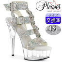 【3ヶ月保証&特典付】プリーザー 厚底ブーツサンダル シルバー 約15cm/センチ ヒール グラディエーター ラインストーン付き ハイヒール ピンヒール ポールダンス ヒール ダンス 用 レディース 靴 プリーザーヒール Pleaser 公式 DELIGHT-656RS DEL656RS/SRS-TPU/C