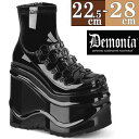 【3ヶ月保証&特典付】デモニア demonia 厚底 ショートブーツ 黒エナメル 超厚底 スニーカー ウェッジソール レディース 靴 人気 パンク ロリータ ゴ...