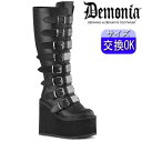 【3ヶ月保証&特典付】デモニア demonia 厚底 ブーツ 黒 超厚底 ロングブーツ ウェッジソール ワイドカフ 人気 パンク ロック ゴシック ゴス ゴスロ...