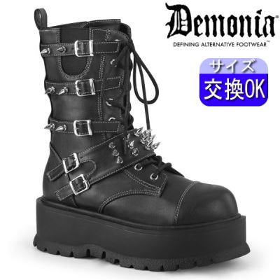 オリジナル特典付 デモニア demonia 厚底 ブーツ 黒 ショートブーツ コンバットブーツ ミリタリーブーツ ワークブーツ 5cm ヒール パンク ロック ...