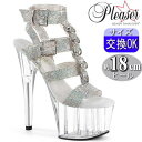 【3ヶ月保証&特典付】プリーザー 厚底サンダル 約18cm センチ ヒール シルバー クリアヒール クリアサンダル グラディエーター ハイヒール ピンヒール ポールダンス ヒール ダンス 用 セクシー レディース 靴 Pleaser 公式 ADORE-756RS ADO756RS/SRS-TPU/C