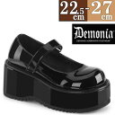【3ヶ月保証&特典付】デモニア demonia 厚底 ラバーソール おでこ靴 黒 エナメル 8cm ヒール メリージェーン パンプス ローファー レディース 靴...