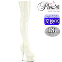 【3ヶ月保証&特典付】プリーザー 厚底 ニーハイブーツ ホワイト エナメル 7インチ/7inch 約18cmヒール スーパーロングブーツ サイハイブーツ ハイヒ...