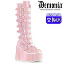 【3ヶ月保証&特典付】デモニア demonia 厚底 ブーツ ピンク 超厚底 ロングブーツ コンバットブーツ ミリタリーブーツ ワークブーツ ウェッジソール 人...