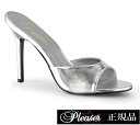 【訳アリ品/ 23.5cm限定】Pleaser プリーザー ヒールサンダル 10cm/センチ ヒール シルバー ミュール ハイヒール ピンヒール 薄底 美脚 レ...